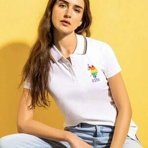 Us Polo Assn Pride Polo Shirt Size Small Rainbow 95% Cotton Stretchy